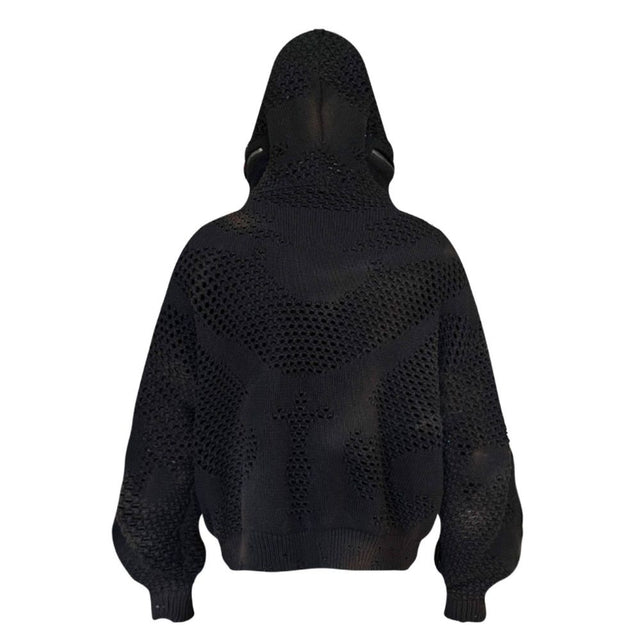 Avant-Garde Hollow Knit Zip-Up Hoodie
