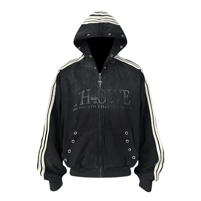 Distressed Zip-Up Hoodie