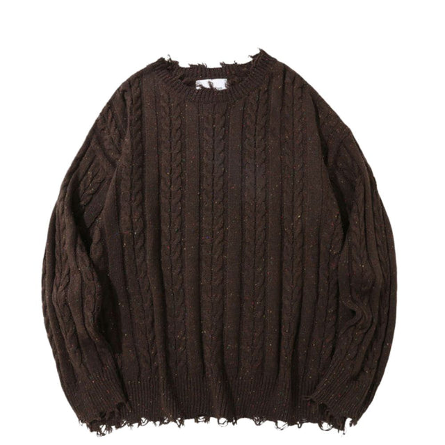 Solid Distressed Knit Sweater