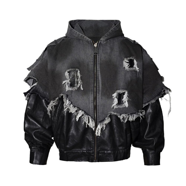 Deconstructed Layered Distressed Leather Jacket