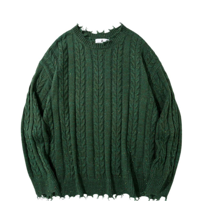Solid Distressed Knit Sweater