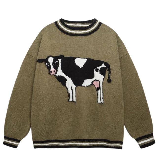 Cute Cow Pattern Knit Sweater