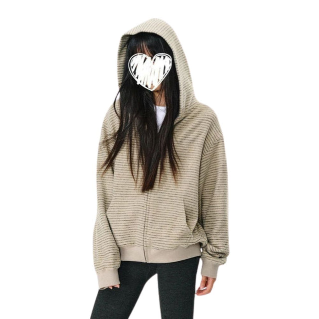 Striped Hooded Zip-Up Hoodie