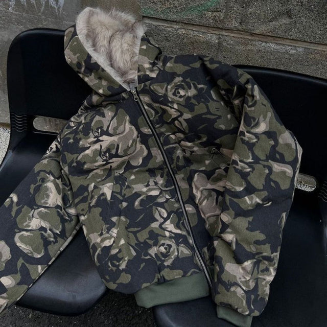 Camouflage Fur Collar Padded Jacket