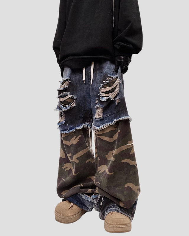 Denim Camouflage Wide-Leg Pants