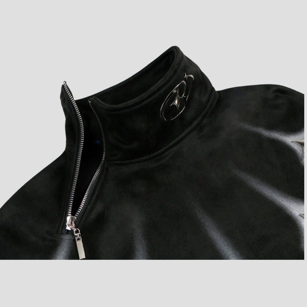 Zip-Decorated High Neck Sweatshirt