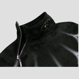 Zip-Decorated High Neck Sweatshirt