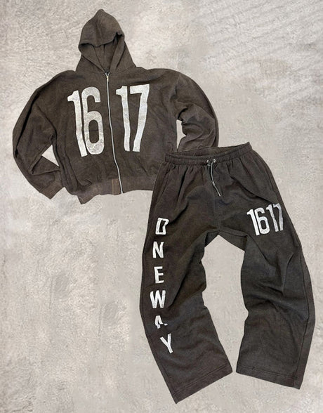 Numeric Print Streetwear Hoodie Set
