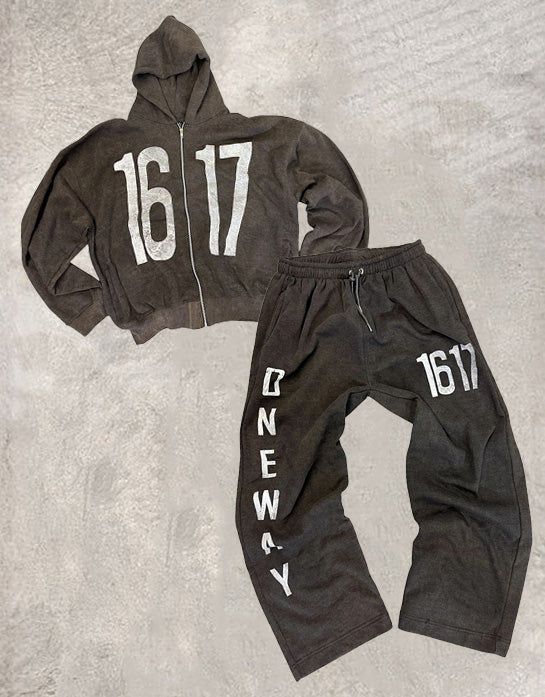 Numeric Print Streetwear Hoodie Set