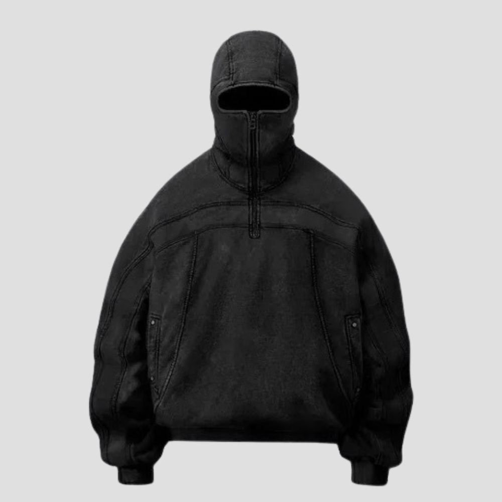 Y2K Zip-Up Hoodie with Eye-Cutout Mask Hood