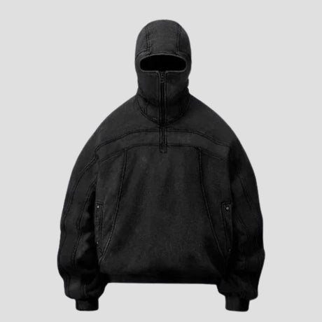 Y2K Zip-Up Hoodie with Eye-Cutout Mask Hood
