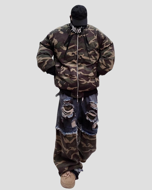 Denim Camouflage Wide-Leg Pants