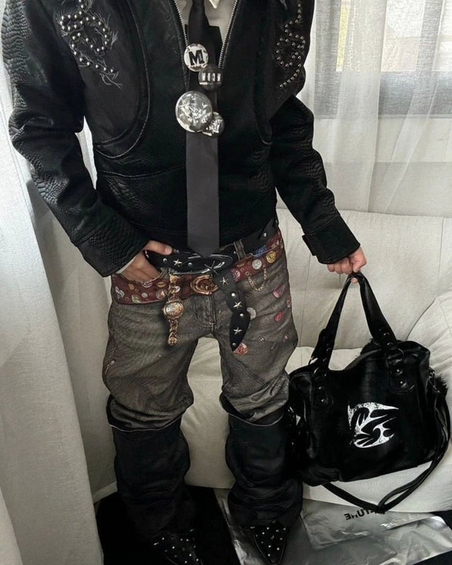 Hand-Studded Multi-Way Shoulder Bag