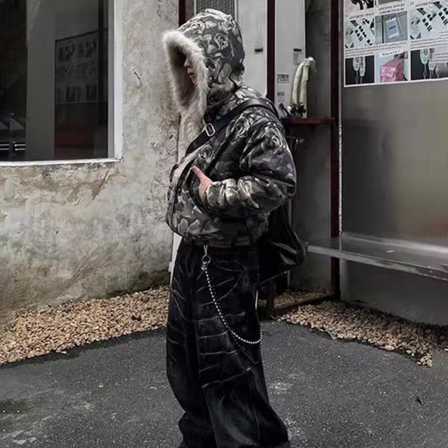 Camouflage Fur Collar Padded Jacket