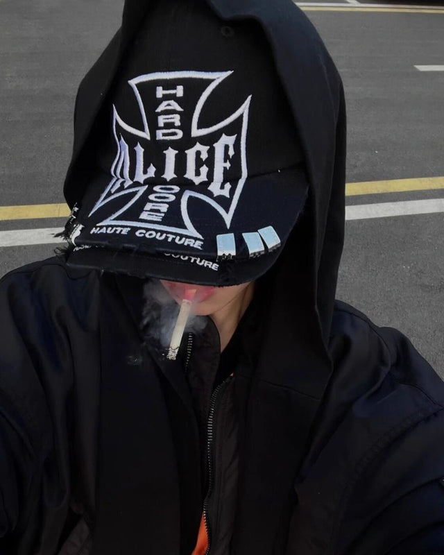 Embroidered Cross Logo Distressed Baseball Cap