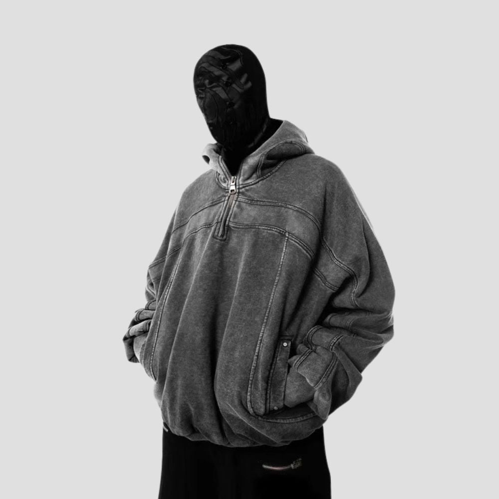 Y2K Zip-Up Hoodie with Eye-Cutout Mask Hood