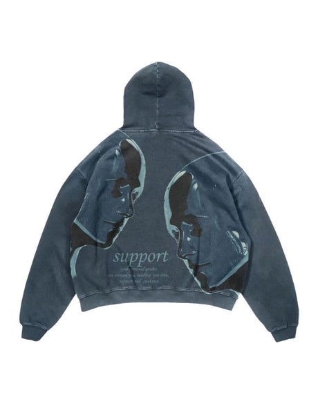 Support Graphic Denim Hoodie