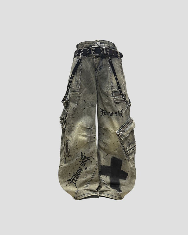Dual-Waist Paint-Splash Cargo Pants