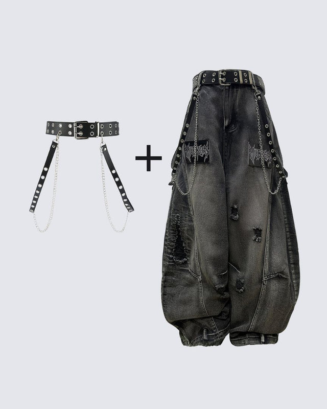 Distressed Letter Wide-Leg Jeans