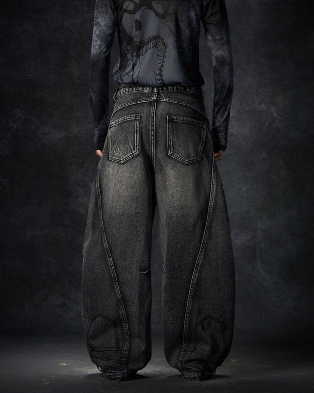 Distressed Letter Wide-Leg Jeans