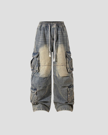 Washed Denim Multi-Pocket Cargo Pants
