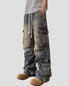 Washed Denim Multi-Pocket Cargo Pants