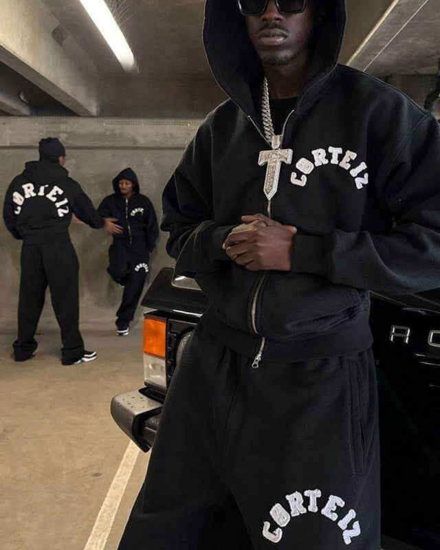 Street Hip-Hop Embroidered Letter Zip-Up Hoodie