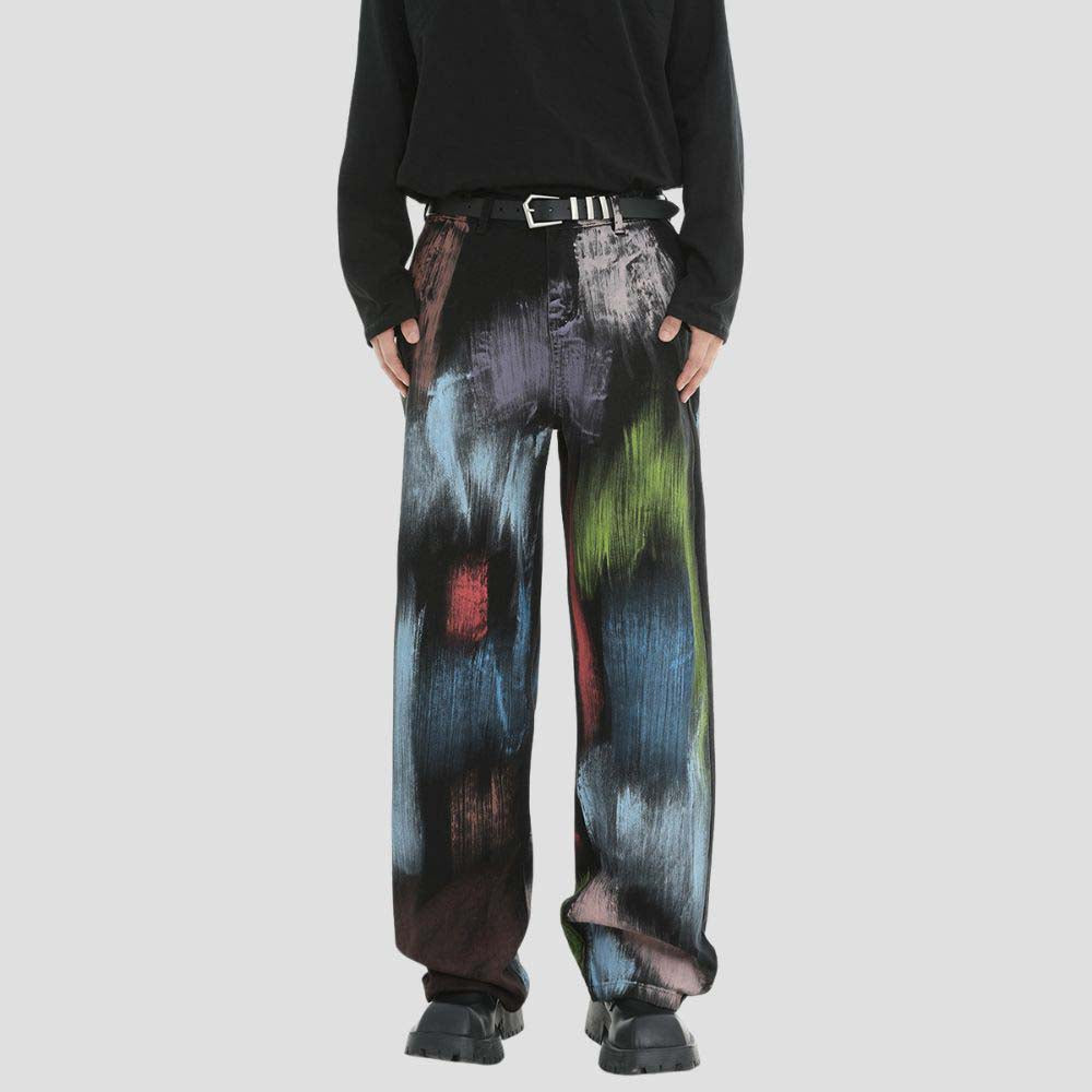 Unique hip-hop jeans featuring artist graffiti design