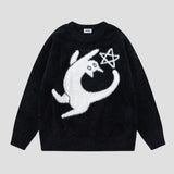 A stylish sweater featuring a unique ballet cat pattern design.
