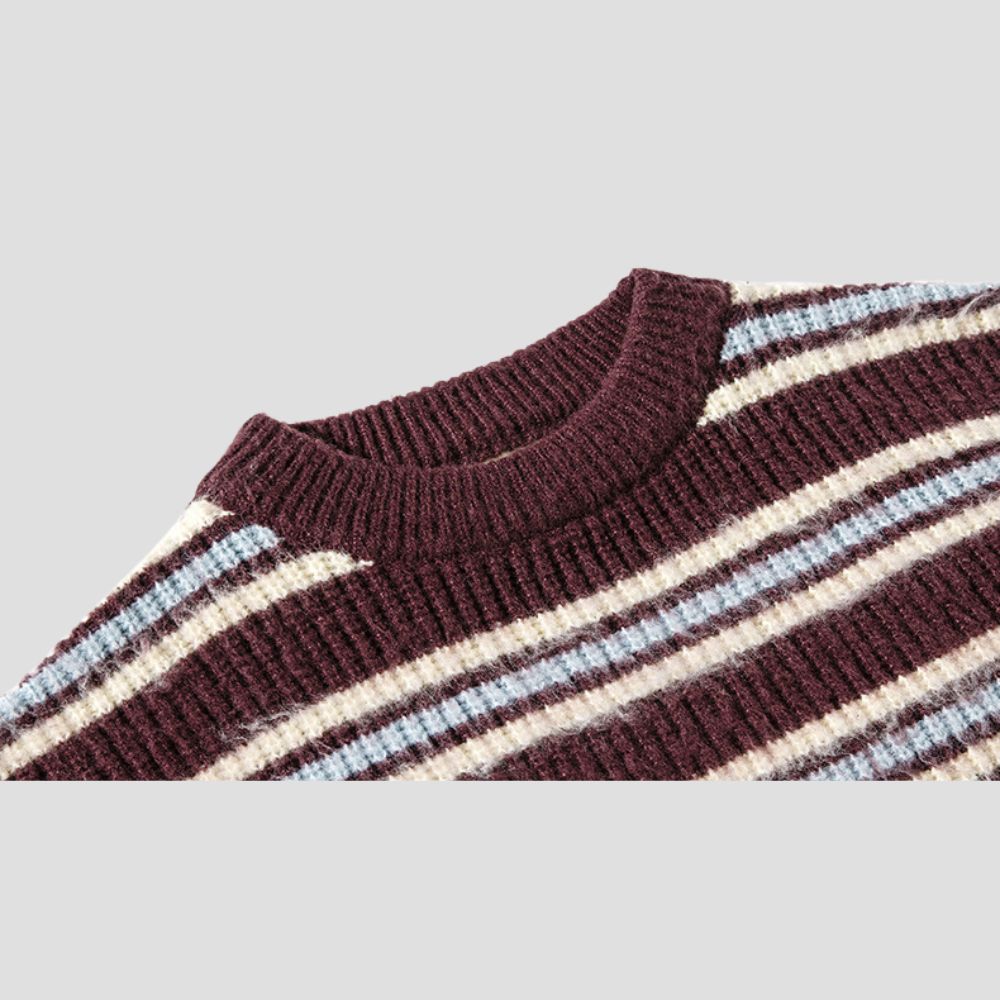 Loose fit sweater with unique brushed stripe knit design
