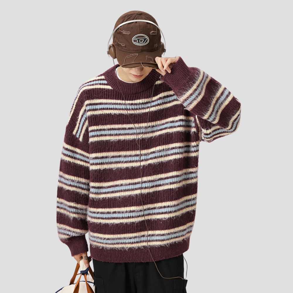 Vintage-inspired striped sweater, unisex and suitable for layering
