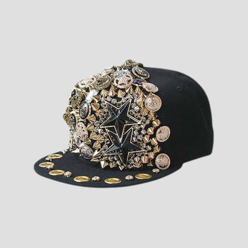 Hip-hop punk style baseball cap with metal stud decorations.