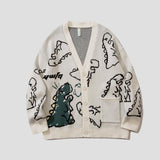 Front view of Cartoon Dinosaur Cardigan Sweater