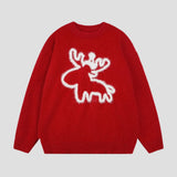 Cozy red sweater featuring festive Christmas designs
