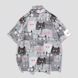 Camisa de algodón de seda estampada con estampado de gato