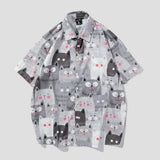 Camisa de algodón de seda estampada con estampado de gato
