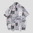 Camisa de algodón de seda estampada con estampado de gato
