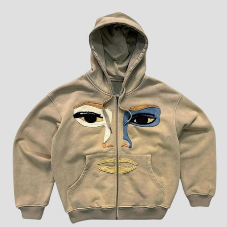 Kapuzenpullover mit Reißverschluss und Patchwork-Motiv