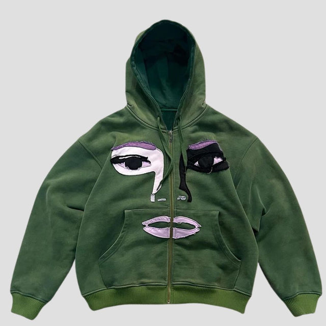 Kapuzenpullover mit Reißverschluss und Patchwork-Motiv