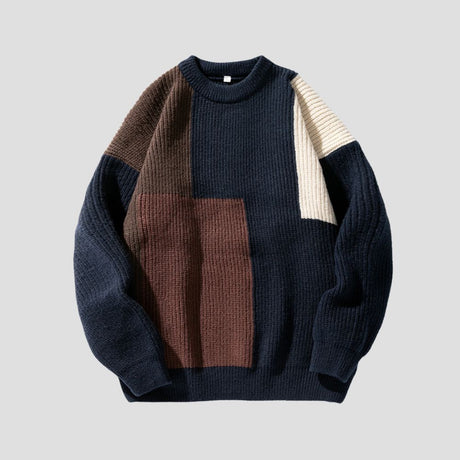 Front view of Color Block Patchwork Sweater showcasing vibrant color panels