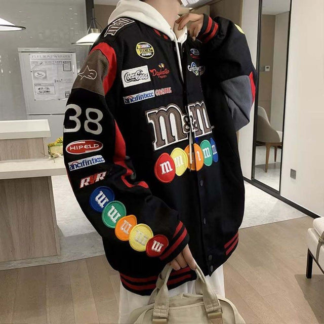 Oversized fit hip-hop jacket with colorful embroidery