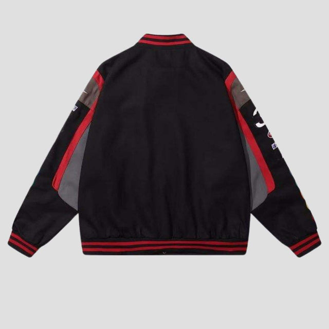 Graffiti details on a hip-hop baseball jacket