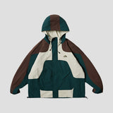 Color-Blocked Hooded Jacket Front View, showcasing its stylish design