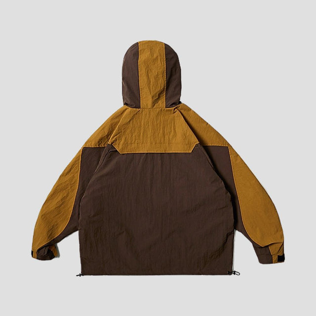 Back View of Color-Blocked Hooded Jacket highlighting the unique color combination