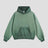  The rear of the color-blocked hooded sweatshirt, displaying the cozy hood and color-blocking design in full.