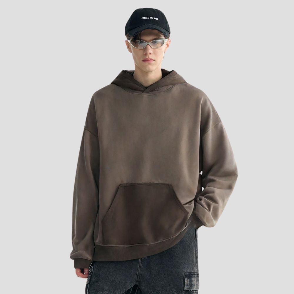 Textured fabric of the color-blocked hooded sweatshirt, emphasizing its softness and comfort.