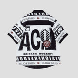 Trendy 100% cotton shirt with colorblock design and artistic lettering.