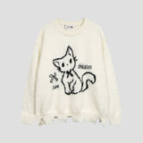 Sweater featuring soft knit fabric and delicate cat embroidery design.
