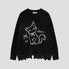 Cozy sweater with relaxed fit and unique cat embroidery detail.
