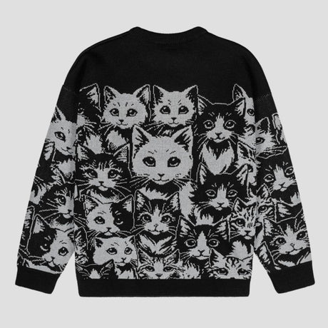 Dark Cat Jacquard Knit Sweater